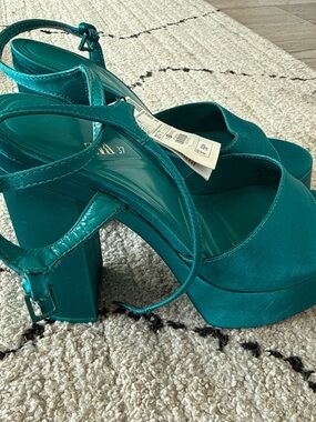 Zara Teal Platform Block Heel Sandals
